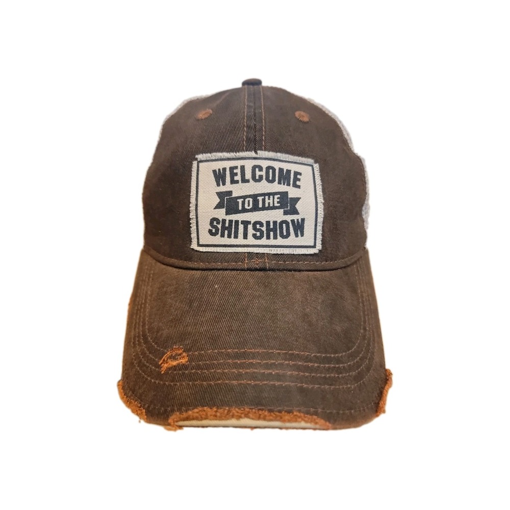 "Welcome To The Shitshow" Distressed Trucker Hat Brown Unisex Snapback NEW